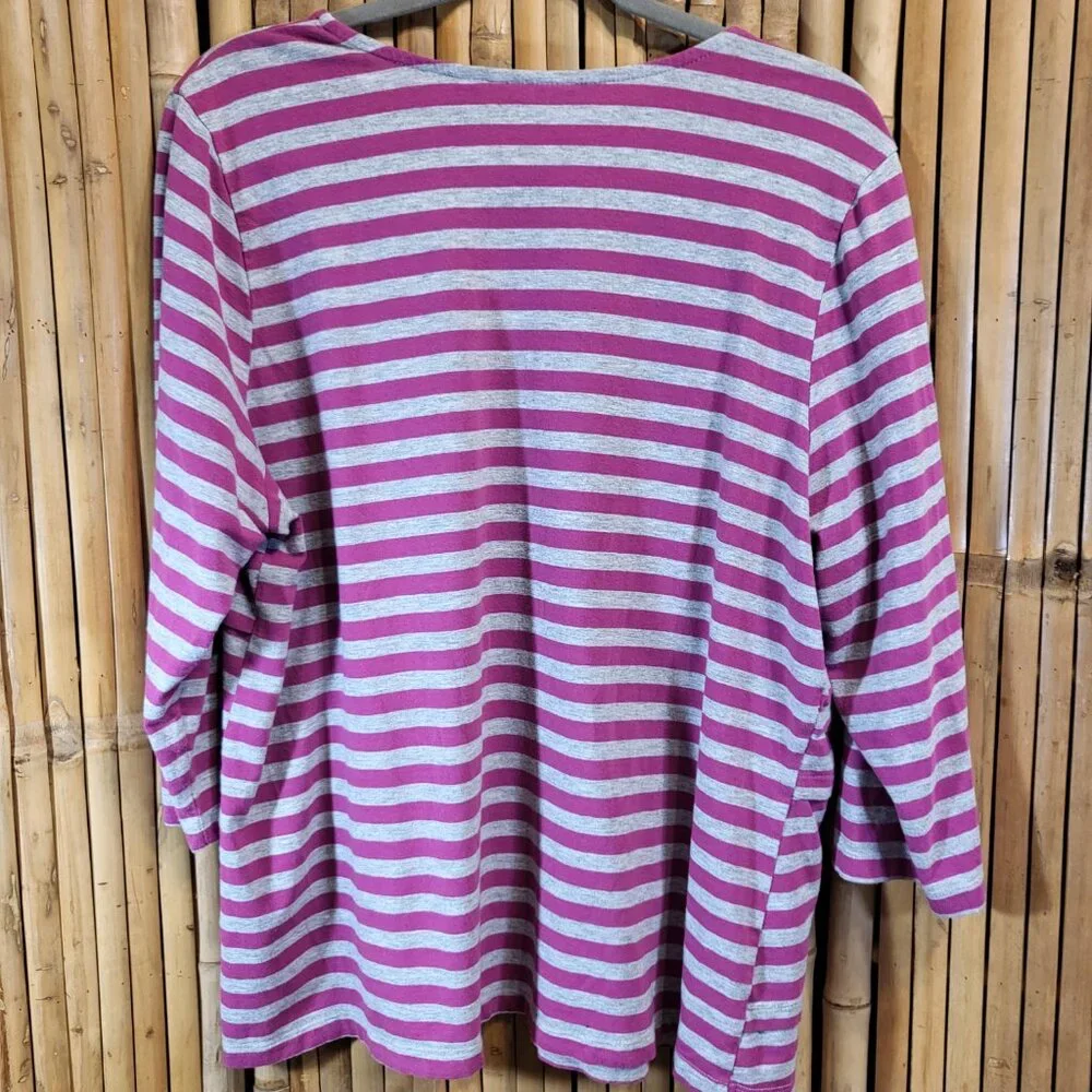 d&co Denim & Company Multi Layer Top XL Magenta/Gray Stripe - Picture 6 of 6